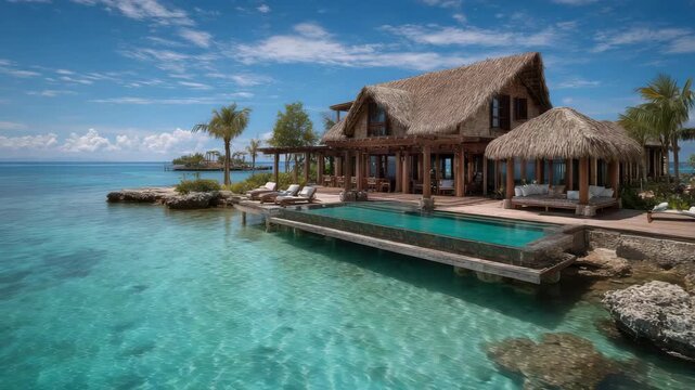 Luxury overwater bungalow with a private pool and stunning ocean views