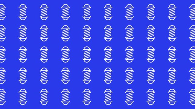 Repeating pattern stylized barber shop signs on blue suitable for hairstylist blogs, salon marketing materials, or barberthemed decor.