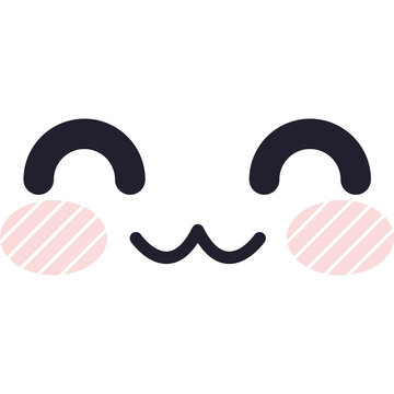 Cute Kawaii Face with Blushing Cheeks and Dark Eyes on a Transparent Background Expressing Joy and Happiness
