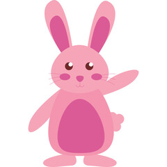 Cute Pink Cartoon Rabbit Waving Hand with Large Ears and Dark Eyes Simple Design on Transparent Background