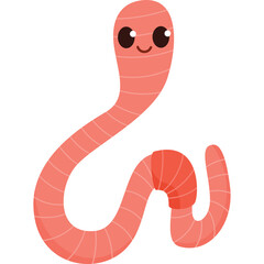 Fototapeta premium Cute Pink Worm Character Cartoon Style With Smiling Face And Big Eyes Transparent Background Illustration
