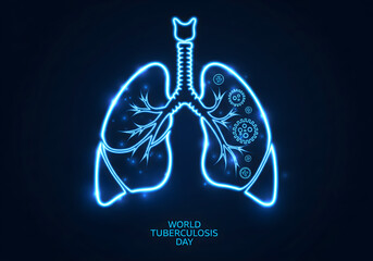 Tuberculosis Day 2d illustration, World TB Day, abstract neon lung care background