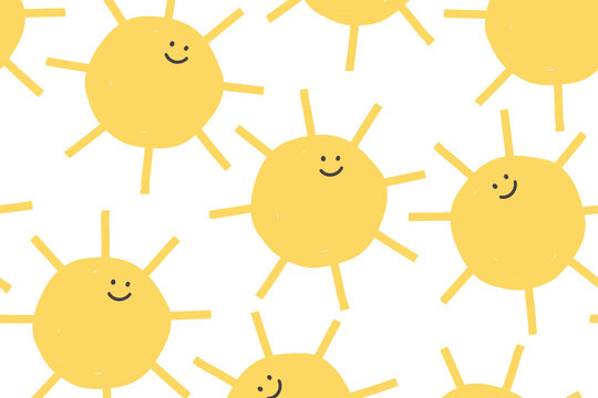 Sun png seamless pattern background with happy face in weather theme for kids