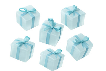 Obraz premium Blue gift boxes with ribbon bows creating a festive pattern, representing celebration, presents, and holidays on a transparent background