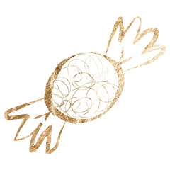 Wrapped candy png sticker, gold aesthetic illustration on transparent background