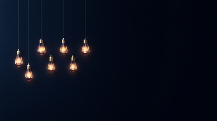 Elegant hanging light bulbs create a warm atmosphere in a dark setting with a minimalist design featuring multiple fixtures