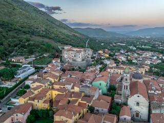 Aerial view of  Venafro: Ancient Roman Heritage & Medieval Charm in Molise's Hilltop Town, Pandone castle