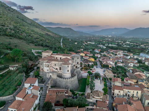 Aerial view of  Venafro: Ancient Roman Heritage & Medieval Charm in Molise's Hilltop Town, Pandone castle