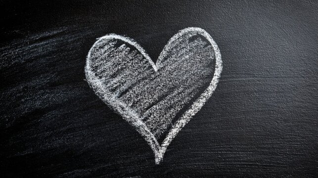 Heart shape drawn in white chalk on a black chalkboard surface, conveying love and creativity in an educational setting