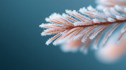 Frosted pine branch glistens in cool winter light showcasing delicate ice crystals and natural beauty