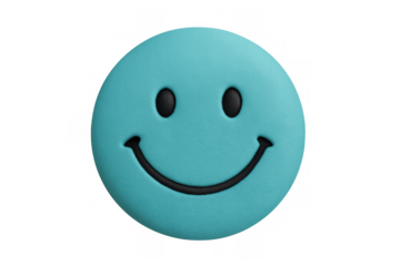 Teal 3d smiley face emoji icon with happy expression representing happiness, positivity, and good mood on transparent background