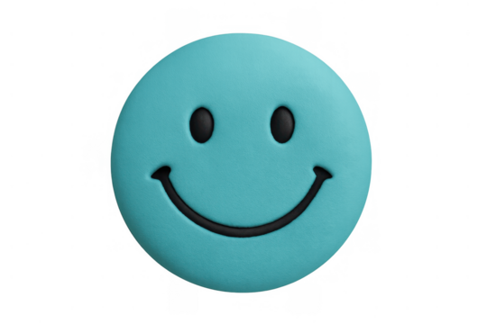 Teal 3d smiley face emoji icon with happy expression representing happiness, positivity, and good mood on transparent background - Powered by Adobe