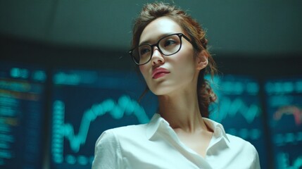 Transformative insights: a leader interpreting market dynamics. Luxury apparel. Eyes on the data: skilled analysis of financial market trends. High-end fashion. Rich texture.