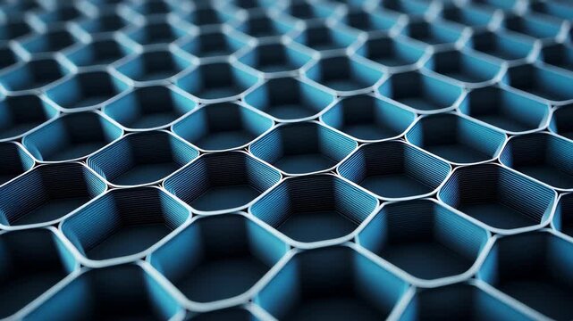 Honeycomb Structure Close-up: An abstract capture of a honeycomb structure in blue hue reveals the elegance of symmetry, creating a fascinating pattern and visual texture