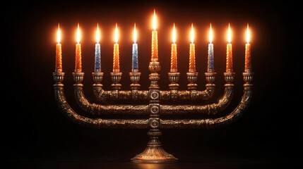 Fototapeta premium Beautiful menorah with burning candles during Hanukkah celebration