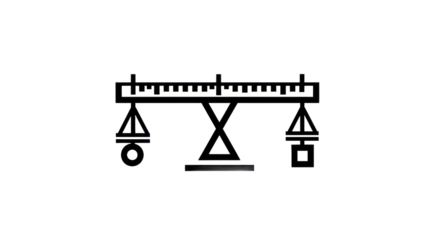 Balance scale illustration with geometric shapes indicating weight and equilibrium
