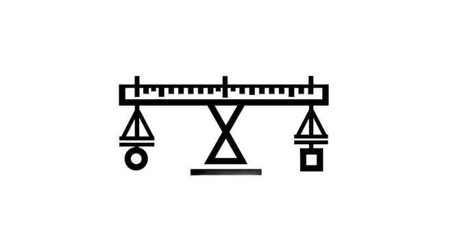 Balance scale illustration with geometric shapes indicating weight and equilibrium