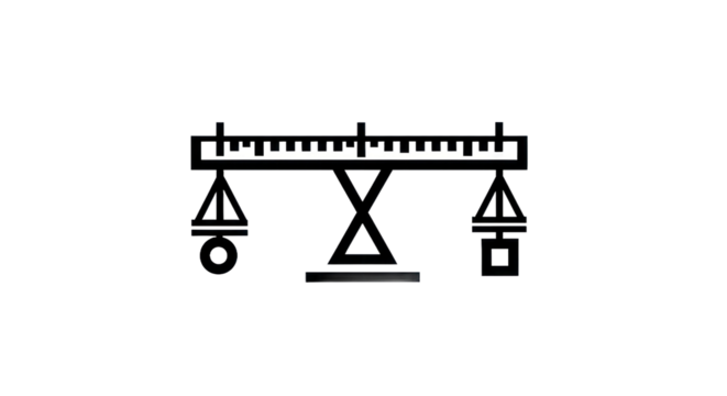 Balance scale illustration with geometric shapes indicating weight and equilibrium