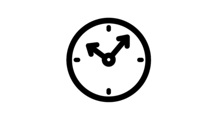 Clock icon silhouette with outlined details on transparent background