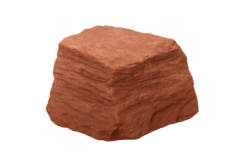 Red sandstone rock piece with rough rustic texture, showing natural layers and sediment formation, isolated on transparent background