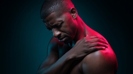 Healing the rotator cuff: finding relief from shoulder pain. Luxury style. The path to rotator cuff healing: textural and visual dynamics. Professional look. Creative concept.