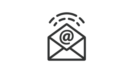 Email communication icon with signal waves concept on transparent background