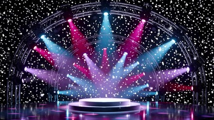 dynamic stage lighting with pink and blue spotlights over circular platforms | event, entertainment, corporate, design, technology theme - Powered by Adobe