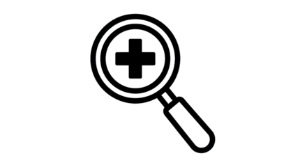 Magnifying glass icon with plus sign symbol on transparent background