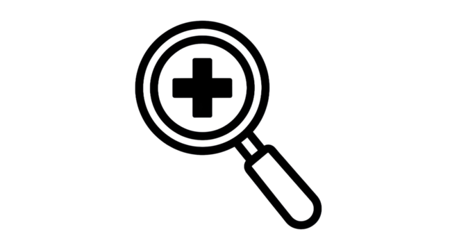 Magnifying glass icon with plus sign symbol on transparent background