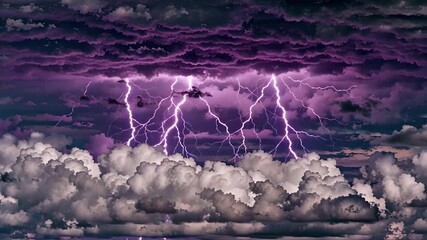 pink purple lightning striking through dramatic swirling storm cloudscape loop | weather, storm, nature, background, mood theme - Powered by Adobe