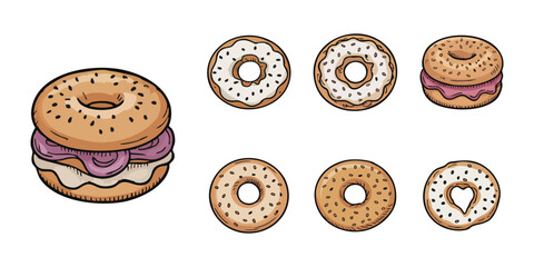 Bagel sandwich, logo design, vector illustration for bakery shop