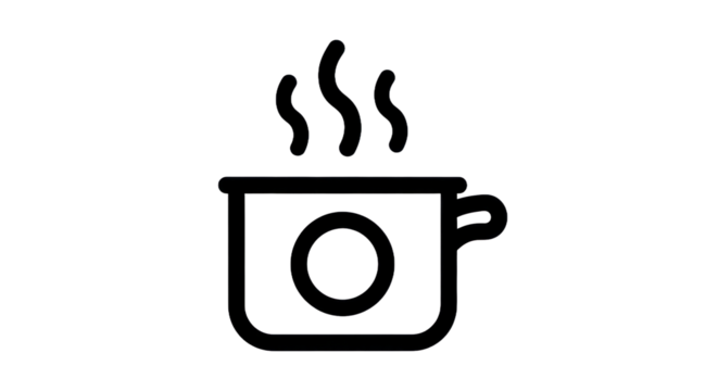 Minimalist coffee cup icon on transparent background for design and print