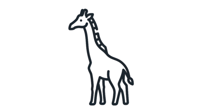 Minimalist outline illustration of a giraffe on transparent background