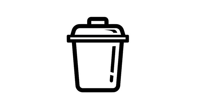 Minimalist white trash can icon against transparent background for design