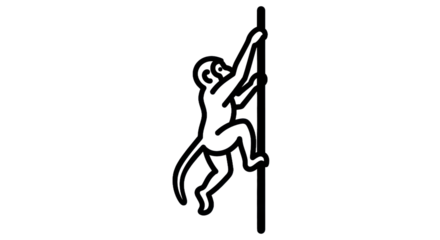 Monkey climbing pole silhouetted against transparent background vector illustration
