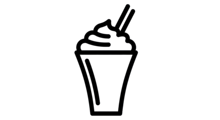 Outline illustration of a creamy beverage with straws on transparent background