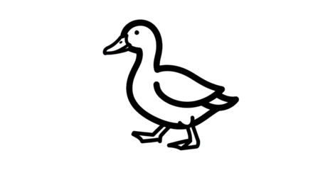 Outline illustration of a duck in white on transparent background