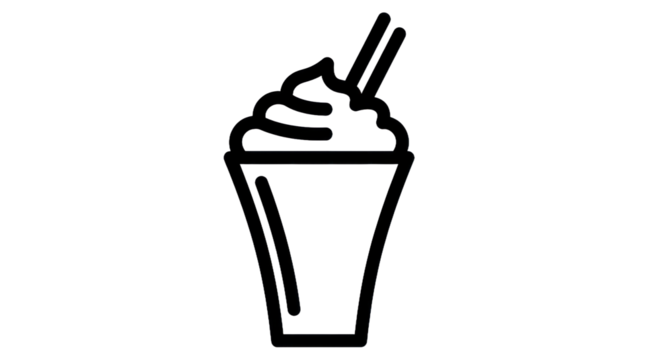 Outline illustration of a creamy beverage with straws on transparent background