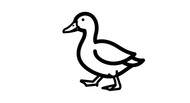 Outline illustration of a duck in white on transparent background