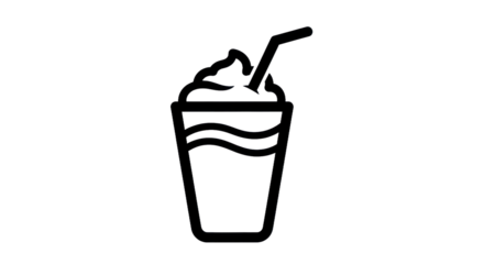 Outline illustration of a frappe drink with whipped cream and straw