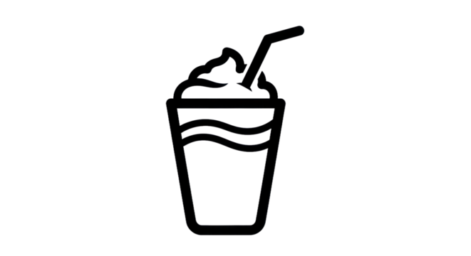 Outline illustration of a frappe drink with whipped cream and straw