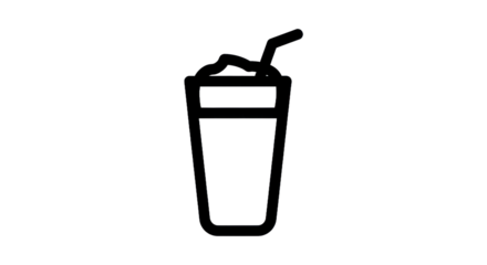 Outline illustration of a refreshing beverage with straw on transparent background