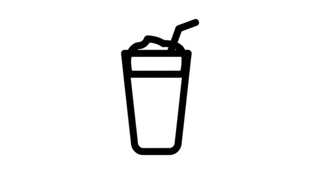 Outline illustration of a refreshing beverage with straw on transparent background