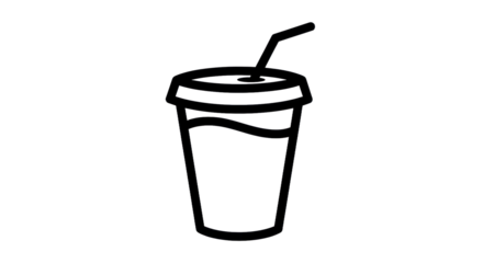 Outline illustration of a soda drink cup with straw isolated on transparent background