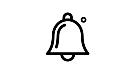 Outline of a bell icon with notification symbol on transparent background