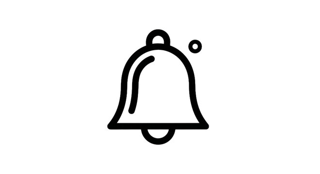 Outline of a bell icon with notification symbol on transparent background