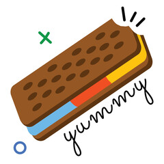 Delicious Brown Sandwich with Yellow and Red Filling and Blue Frosting With Yummy Text And Abstract Shapes