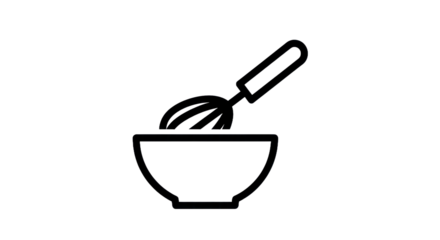 Outline of a bowl and whisk on a transparent background for culinary design