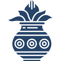 Deep Blue Kalash Pot With Decorative Lines and Circles Isolated on Transparent Background Cultural Symbolism