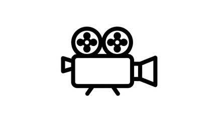 Outline of a vintage movie camera against a transparent background